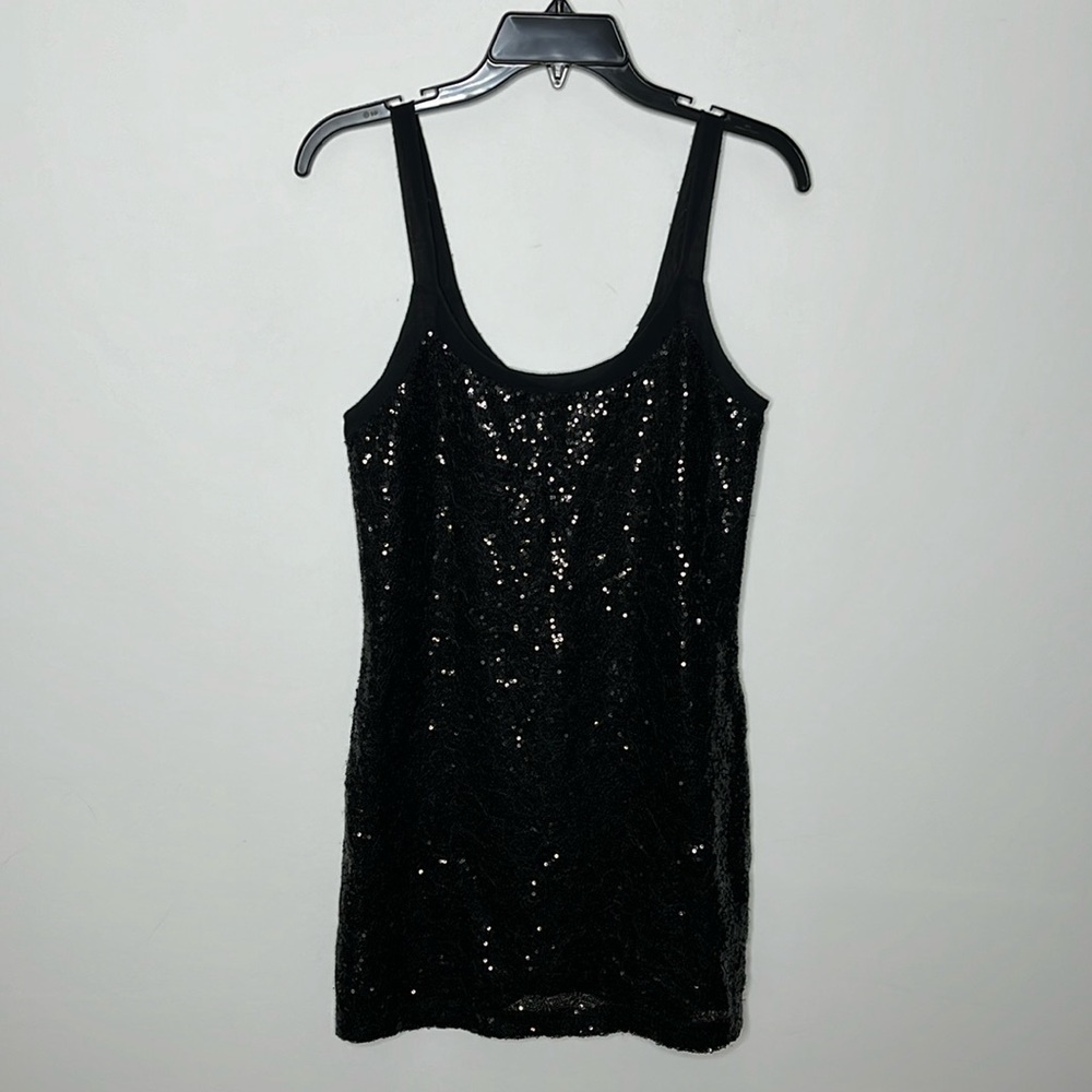 ARMANI EXCHANGE Black Sequin Tank Dress‎ LBD Sz Small